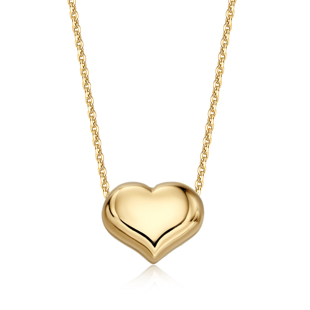  14k Solid Gold Puffed Heart Necklace for Women